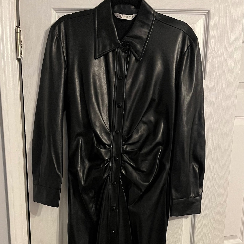 Zara Faux Leather Midi Dress